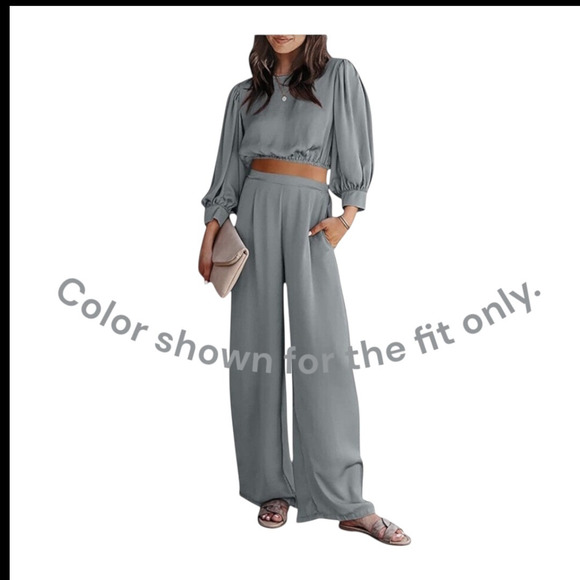 Pretty Garden 2pc Set Size M Crop Satin Soft Top Black Wide Leg Pants High Waist - Picture 4 of 15